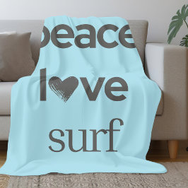 Blue Peace Love Surf Life | Coastal Surfer Graphic フリースブランケット