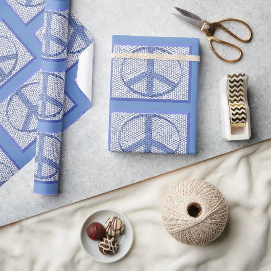 Blue Peace Signs Wrapping Paper ラッピングペーパー (クラフト)