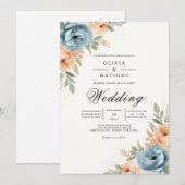 Blue Peach Botanical Archway Wedding 招待状 (正面/裏面)