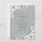 Blue Peach Botanical Romance Wedding 招待状 (正面)