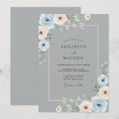 Blue Peach Botanical Romance Wedding 招待状 (正面/裏面)