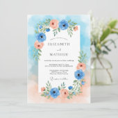 Blue Peach Floral Romance Wedding 招待状 (スタンド正面)