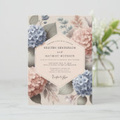 Blue Peach Hydrangea Botanical Wedding 招待状 (スタンド正面)