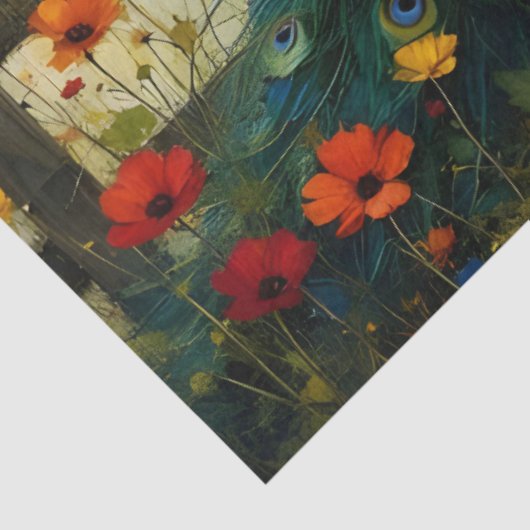 Blue Peacock on Split rail fence 薄葉紙 (詳細)