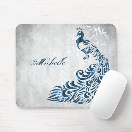 Blue Peacock Personalized Mousepad マウスパッド (マウス)