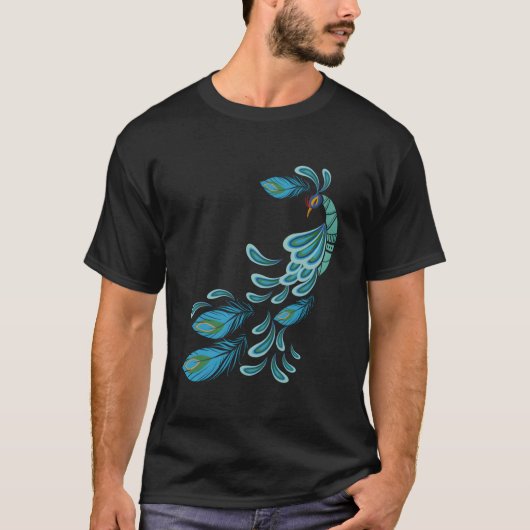 Blue Peacock Print Teal Feathers I Peacock Tシャツ (正面)
