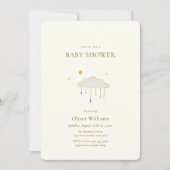 Blue Pearl Modern Elegant Raindrop Baby Shower 招待状 (正面)