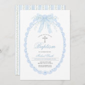 Blue Pearl Oval Baptism Boy Christening with Cross 招待状 (正面/裏面)