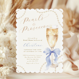 Blue Pearls and Prosecco Bridal Shower Invitation 招待状