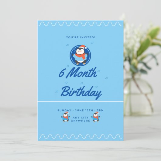 Blue Penguin 6 Month Birthday 招待状 (スタンド正面)