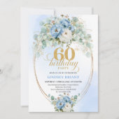Blue Peonies Eucalyptus 60th Birthday Invitation 招待状 (正面)