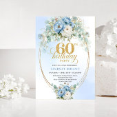 Blue Peonies Eucalyptus 60th Birthday Invitation 招待状