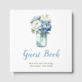 Blue Peonies Mason Jar Birthday Party ゲストブック (正面)
