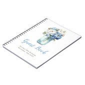 Blue Peonies Mason Jar Birthday Party Guest Book ノートブック (左側)