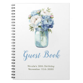Blue Peonies Mason Jar Birthday Party Guest Book ノートブック