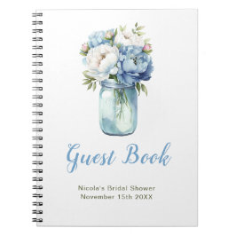 Blue Peonies Mason Jar Bridal Shower Guest Book ノートブック