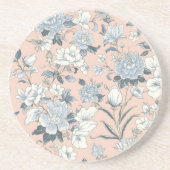 Blue Peonies Peach Botanical Vintage Floral コースター (正面)