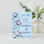 Blue Peony Chinoiserie日付カードを保存 ポストカード (スタンド正面)