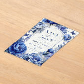 Blue Peony Floral アクリル招待状 (レイダウン)