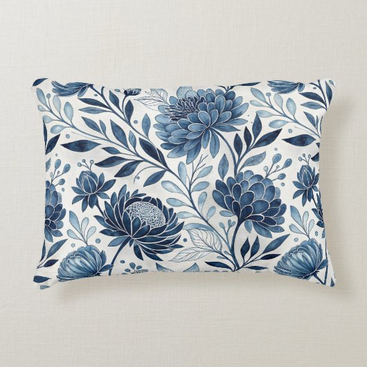 Blue Peony Garden Watercolor アクセントクッション (正面)