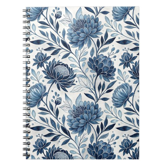 Blue Peony Garden Watercolor ノートブック (正面)