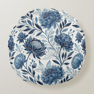 Blue Peony Garden Watercolor ラウンドクッション