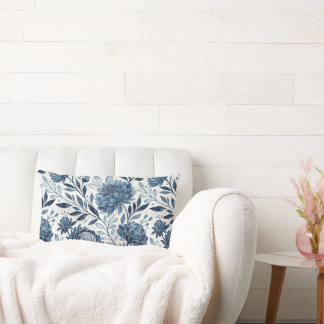 Blue Peony Garden Watercolor ランバークッション