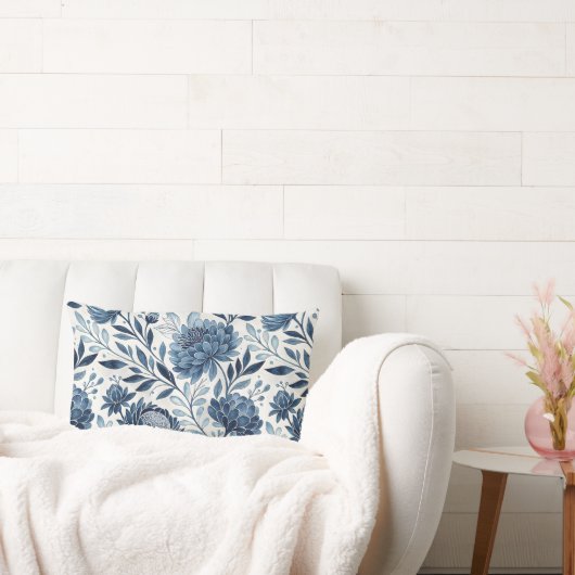 Blue Peony Garden Watercolor ランバークッション (ソファ)