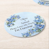 Blue Peony on Blue Leave My Drink!  ラウンドペーパーコースター (アングル)