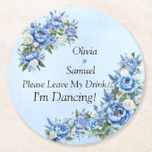 Blue Peony on Blue Leave My Drink!  ラウンドペーパーコースター (正面)