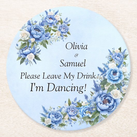 Blue Peony on Blue Leave My Drink!  ラウンドペーパーコースター (正面)