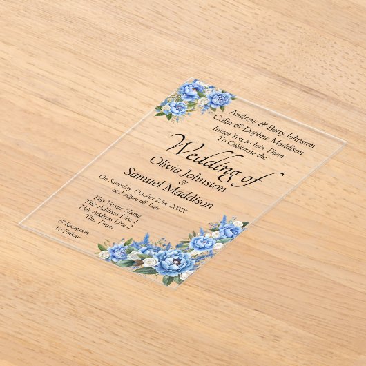 Blue Peony on Blue Wedding Suite  アクリル招待状 (レイダウン)