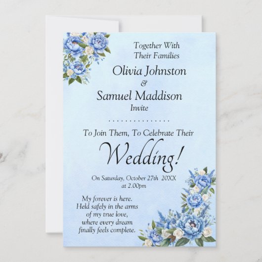 Blue Peony on Blue Wedding Suite Invitation  招待状 (正面)