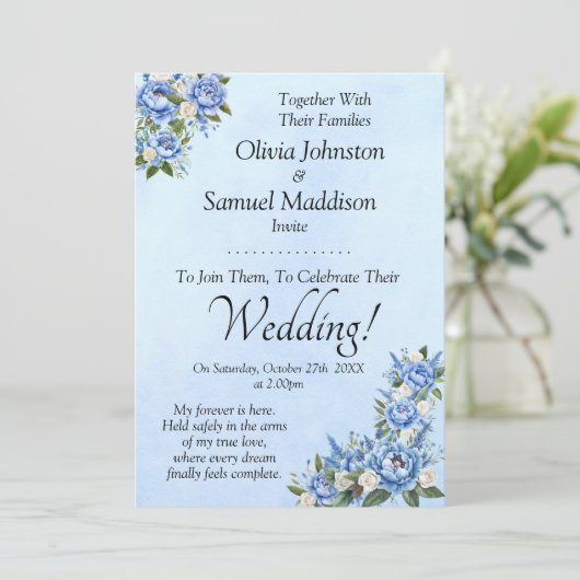 Blue Peony on Blue Wedding Suite Invitation  招待状 (スタンド正面)