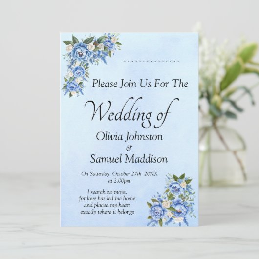 Blue Peony on Blue Wedding Suite Invitation 招待状 (スタンド正面)