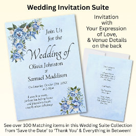 Blue Peony on Blue Wedding Suite Invitation 招待状