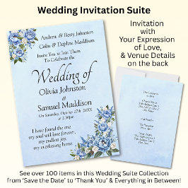 Blue Peony on Blue Wedding Suite Invitation  招待状