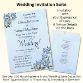 Blue Peony on Blue Wedding Suite Invitation 招待状