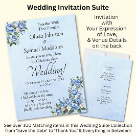 Blue Peony on Blue Wedding Suite Invitation  招待状