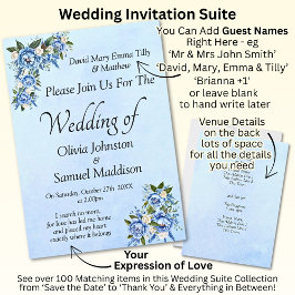 Blue Peony on Blue Wedding Suite Invitation 招待状