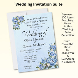 Blue Peony on Blue Wedding Suite Invitation #A 招待状