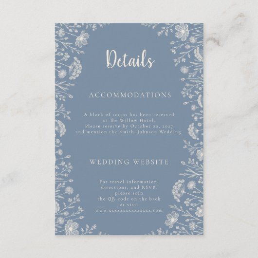 Blue Periwinkle Wildflower Wedding Details エンクロージャーカード (正面)