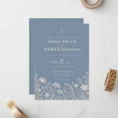 Blue Periwinkle Wildflower Wedding Invitation ノートカード (正面/裏面インサイチュ)