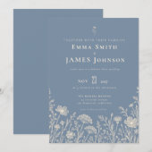 Blue Periwinkle Wildflower Wedding Invitation ノートカード (正面/裏面)