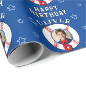 Blue Personalized Baseball Ball Birthday Photo ラッピングペーパー (ロールコーナー)