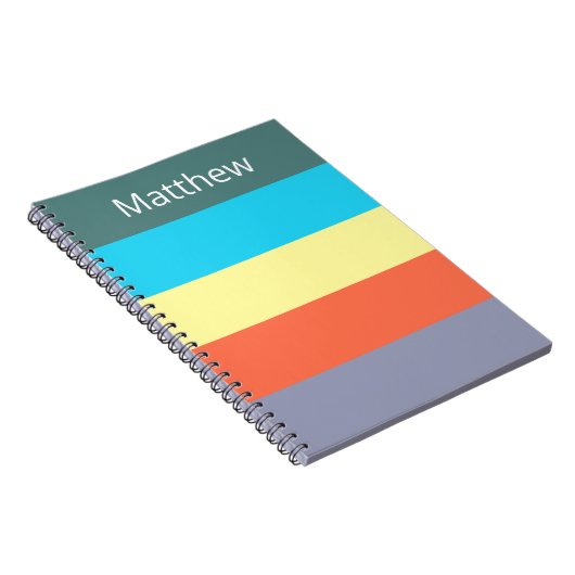Blue Personalized Color Block Striped Notebook ノートブック (右側)