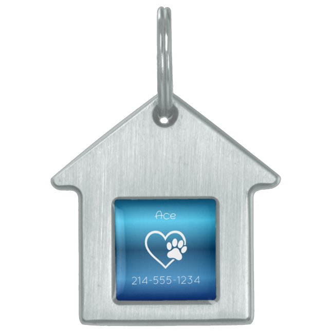 Blue Personalized Dog ID Tag Name & Phone ペットネームタグ (正面)