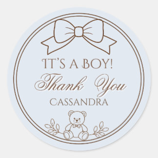 Blue Personalized Teddy Bear Bow Its a boy! ラウンドシール