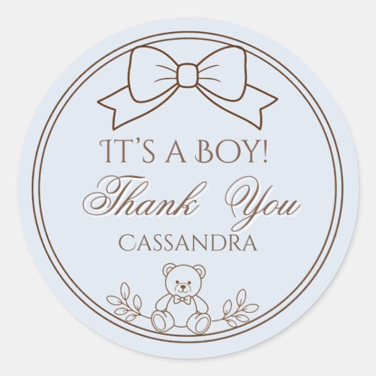 Blue Personalized Teddy Bear Bow Its a boy! ラウンドシール (正面)
