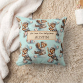 Blue Personalized Watercolor Teddy Bears クッション (ブランケット)
